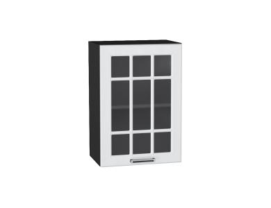 Шкаф верхний со стеклом Прага 500 Белое дерево / Graphite