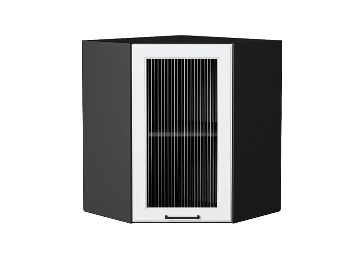 Шкаф верхний угловой со стеклом Барселона 590 Белый / Graphite