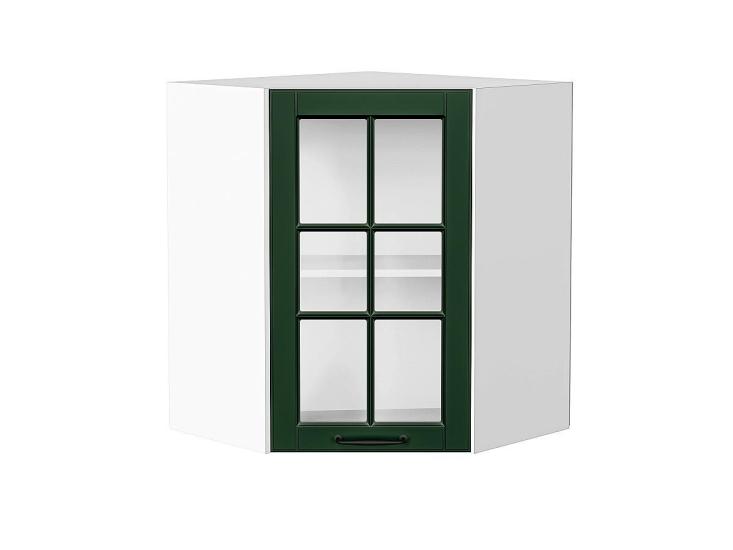 Шкаф верхний угловой со стеклом Дублин 590 Special Green / Белый
