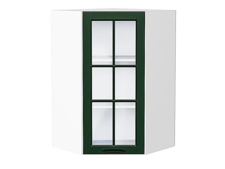 Шкаф верхний угловой со стеклом Дублин 590Н Special Green / Белый