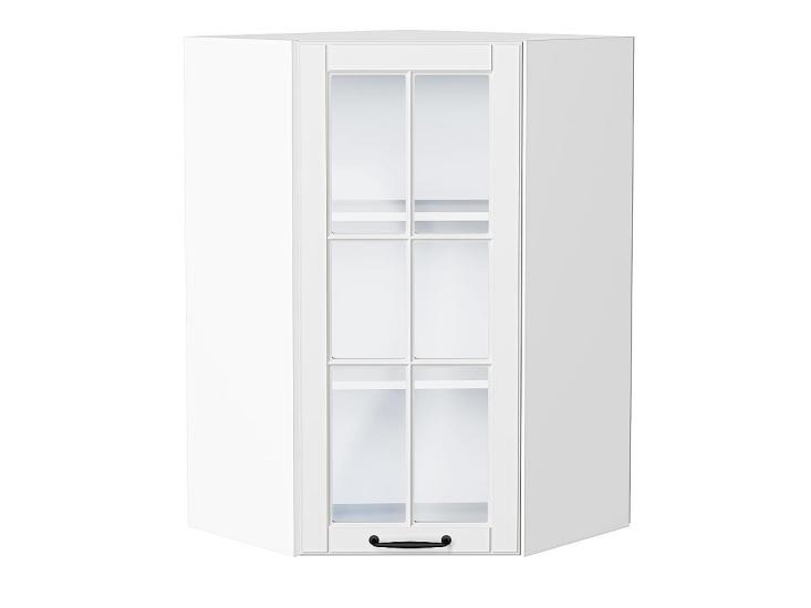 Шкаф верхний угловой со стеклом Дублин 590Н Special White / Белый