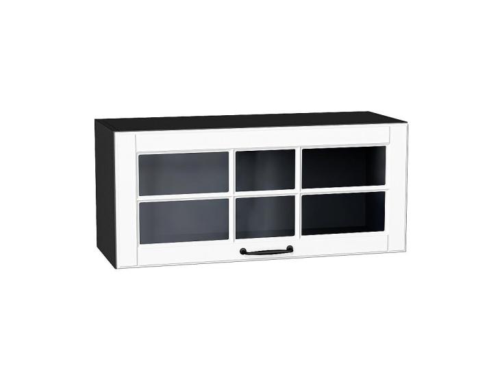 Шкаф верхний горизонтальный со стеклом Дублин 800 Special White / Graphite