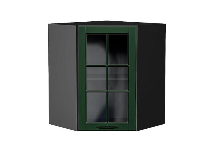 Шкаф верхний угловой со стеклом Дублин 590 Special Green / Graphite