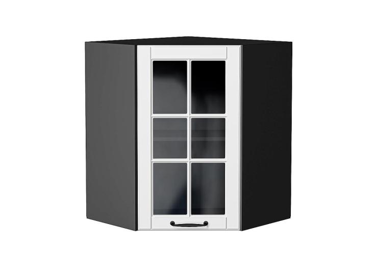 Шкаф верхний угловой со стеклом Дублин 590 Special White / Graphite