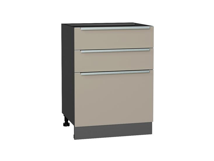 Шкаф нижний Фьюжн 600 с 3-мя ящиками Silky Grey / Graphite