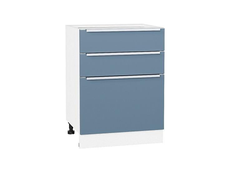 Шкаф нижний Фьюжн 600 с 3-мя ящиками Silky Blue / Белый