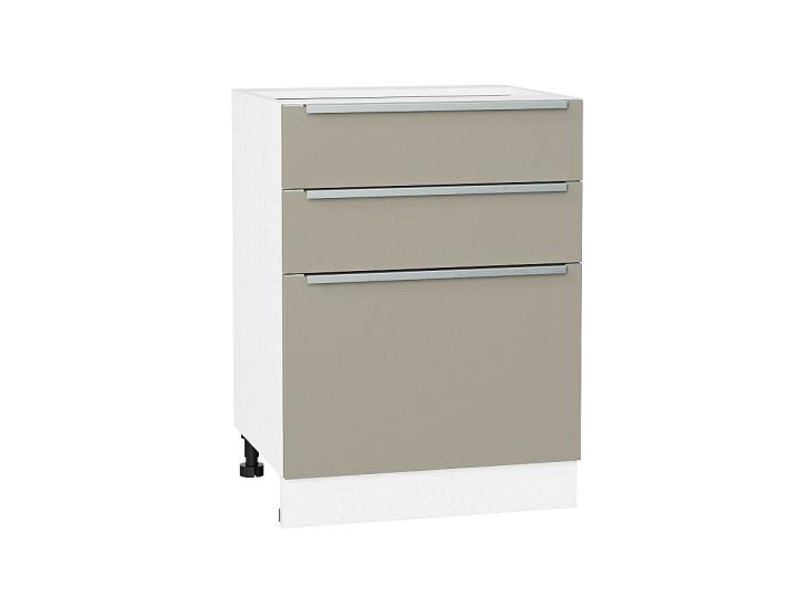 Шкаф нижний Фьюжн 600 с 3-мя ящиками Silky Grey / Белый
