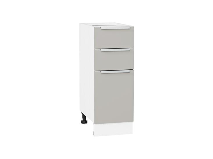 Шкаф нижний с 3-мя ящиками Фьюжн 300 Silky Light Grey / Белый