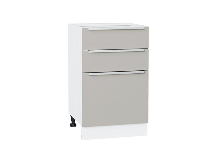 Шкаф нижний с 3-мя ящиками Фьюжн 500 Silky Light Grey / Белый