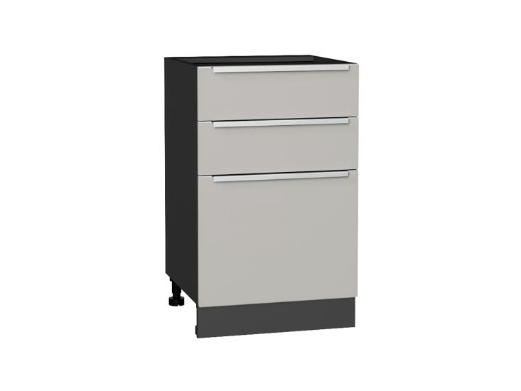 Шкаф нижний с 3-мя ящиками Фьюжн 500 Silky Light Grey / Graphite