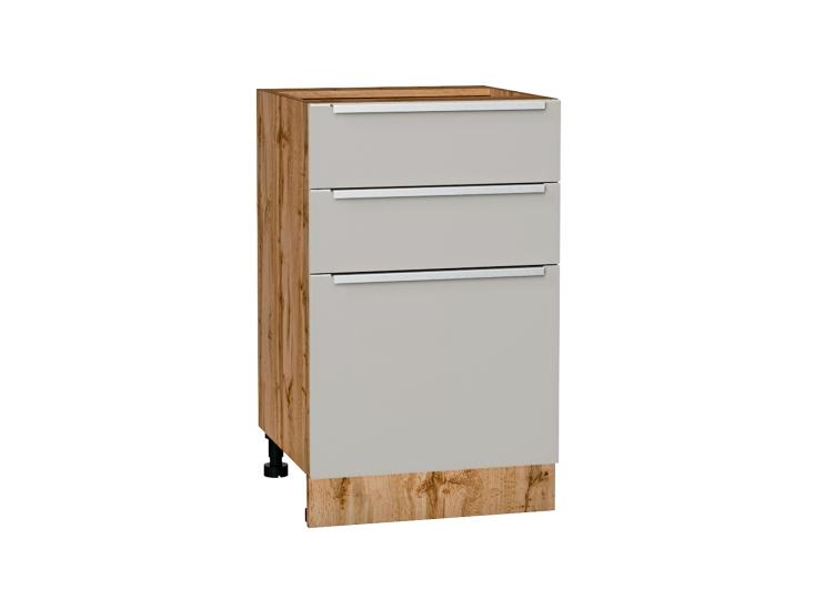 Шкаф нижний с 3-мя ящиками Фьюжн 500 Silky Light Grey / Дуб Вотан