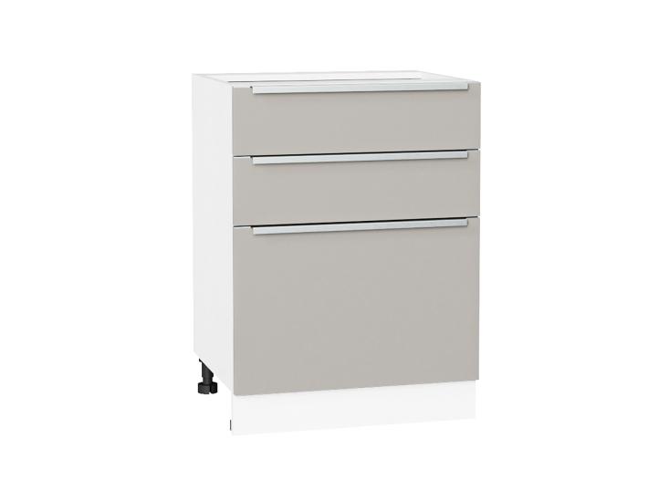 Шкаф нижний Фьюжн 600 с 3-мя ящиками Silky Light Grey / Белый