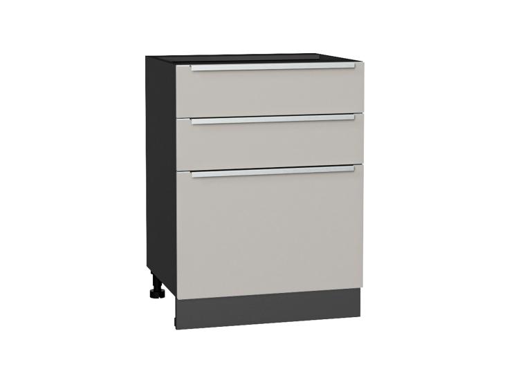 Шкаф нижний Фьюжн 600 с 3-мя ящиками Silky Light Grey / Graphite