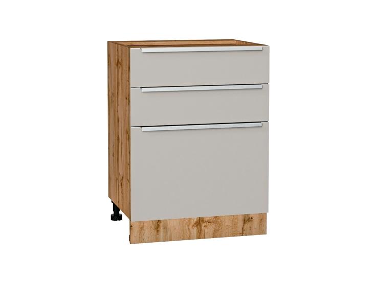 Шкаф нижний Фьюжн 600 с 3-мя ящиками Silky Light Grey / Дуб Вотан