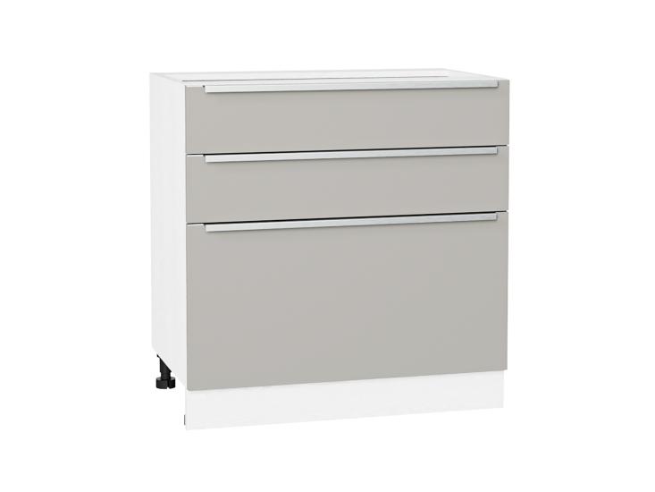 Шкаф нижний с 3-мя ящиками Фьюжн 800 Silky Light Grey / Белый