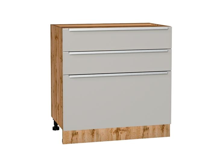 Шкаф нижний с 3-мя ящиками Фьюжн 800 Silky Light Grey / Дуб Вотан