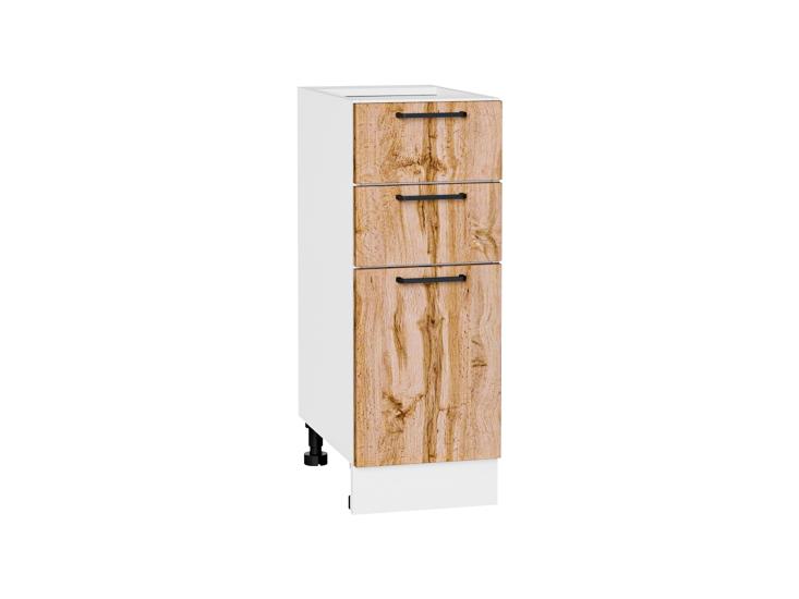 Шкаф нижний с 3-мя ящиками Флэт 300 Wotan Oak 2S / Белый