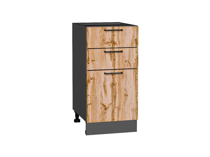 Шкаф нижний с 3-мя ящиками Флэт 400 Wotan Oak 2S / Graphite