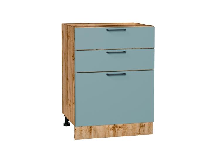 Шкаф нижний с 3-мя ящиками Флэт 600 Grey-green In 2S / Дуб Вотан