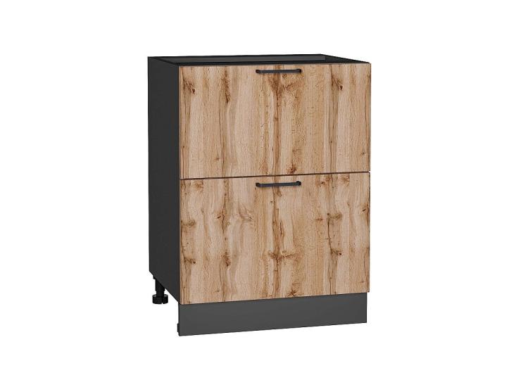 Шкаф нижний с 2-мя ящиками Флэт 600 Wotan Oak 2S / Graphite