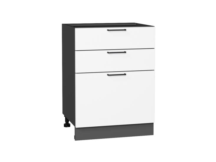 Шкаф нижний с 3-мя ящиками Флэт 600 White In 2S / Graphite