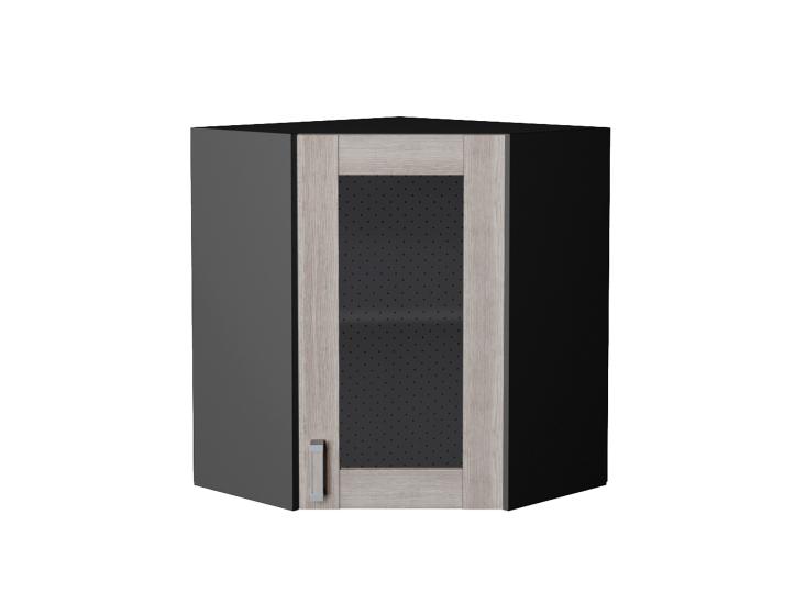 Шкаф верхний угловой со стеклом Лофт 590 Cappuccino Veralinga / Graphite