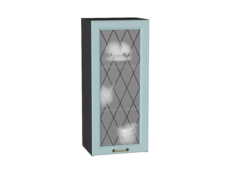 Шкаф верхний со стеклом Ницца 400Н Голубой / Graphite