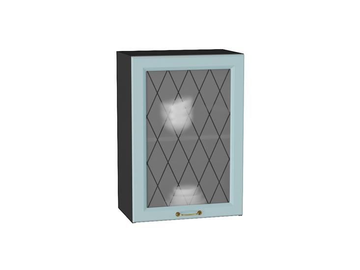 Шкаф верхний со стеклом Ницца 500 Голубой / Graphite