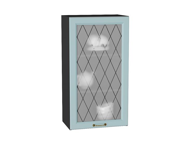 Шкаф верхний со стеклом Ницца 500Н Голубой / Graphite