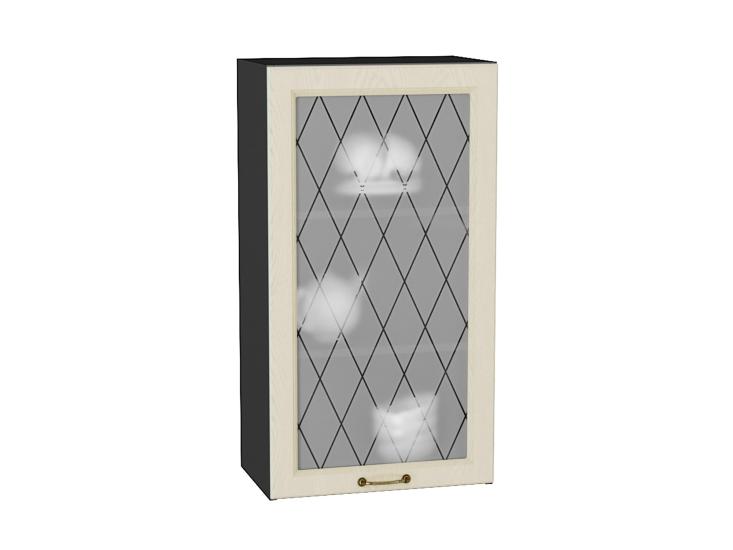 Шкаф верхний со стеклом Ницца 500Н Дуб крем / Graphite
