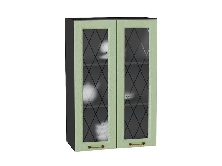 Шкаф верхний со стеклом Ницца 600Н Дуб оливковый / Graphite