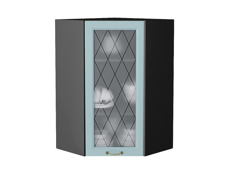 Шкаф верхний угловой со стеклом Ницца 590Н Голубой / Graphite