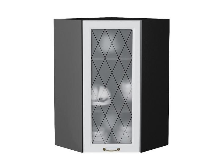 Шкаф верхний угловой со стеклом Ницца 590Н Белый / Graphite