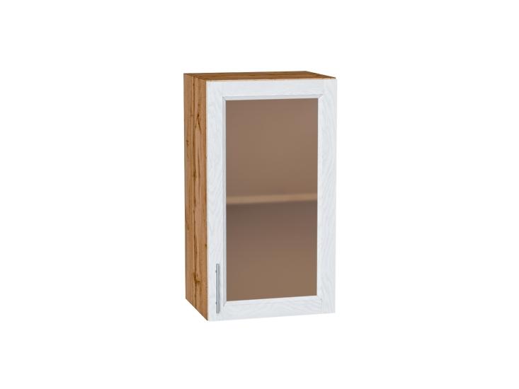 Шкаф верхний со стеклом Сканди 400 White Softwood / Дуб Вотан