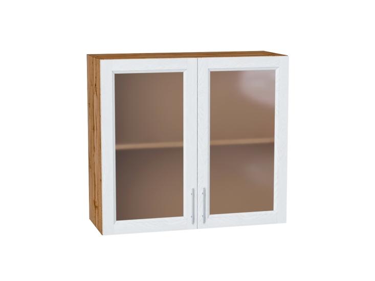 Шкаф верхний со стеклом Сканди 800 White Softwood / Дуб Вотан
