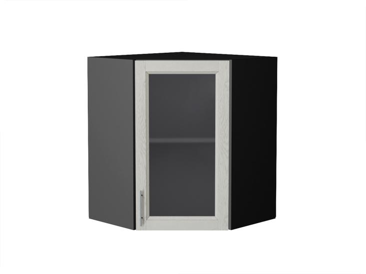 Шкаф верхний угловой со стеклом Сканди 590 Cappuccino Softwood / Graphite