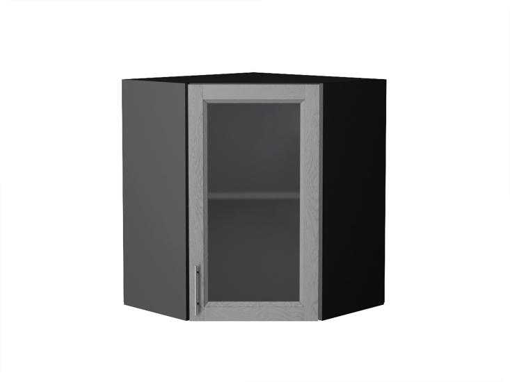 Шкаф верхний угловой со стеклом Сканди 590 Grey Softwood / Graphite