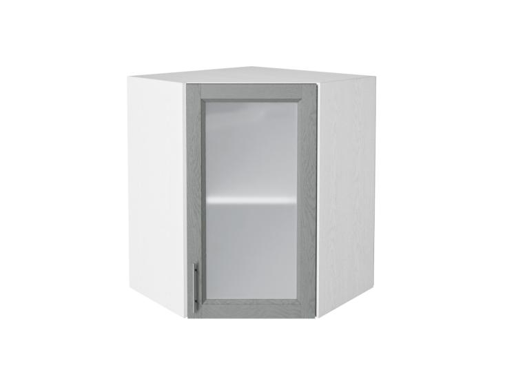 Шкаф верхний угловой со стеклом Сканди 590 Grey Softwood / Белый