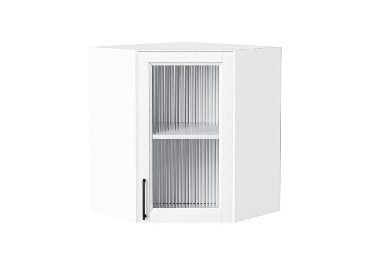 Шкаф верхний угловой со стеклом Сканди 590 White Silkwood / Белый