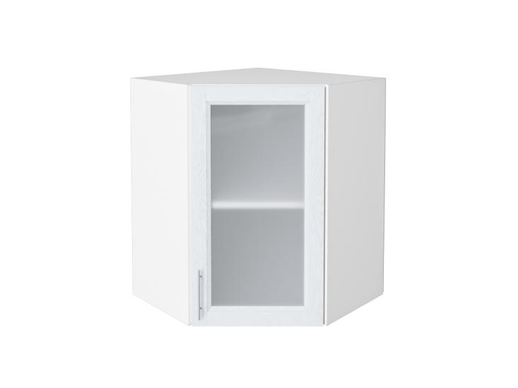 Шкаф верхний угловой со стеклом Сканди 590 White Softwood / Белый