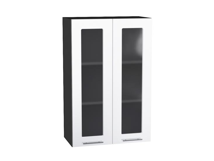 Шкаф верхний со стеклом Валерия-М 600Н Белый глянец / Graphite