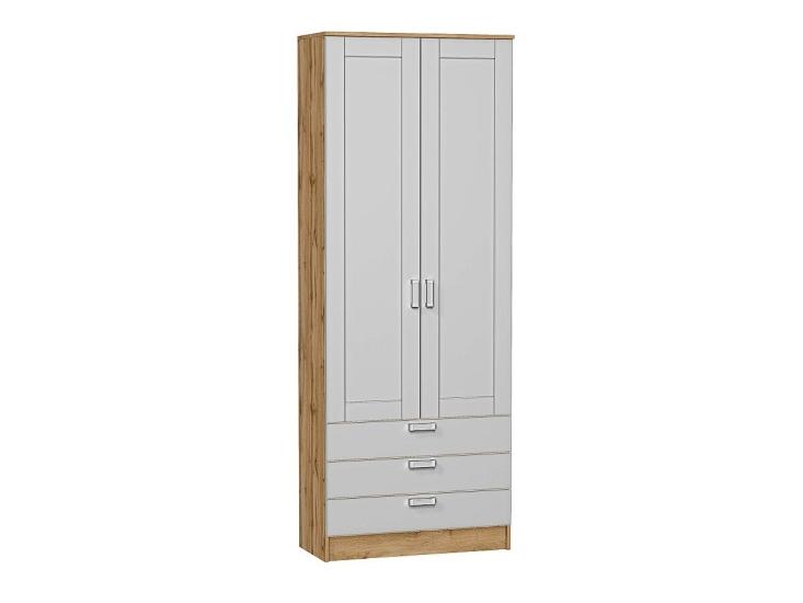 Шкаф двухстворчатый Стиль / Лофт ШК-803 с ящиками Grey Silk / Дуб Вотан