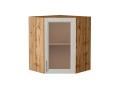 Шкаф верхний угловой со стеклом Сканди 590 Cappuccino Softwood / Дуб Вотан