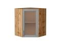 Шкаф верхний угловой со стеклом Сканди 590 Grey Softwood / Дуб Вотан