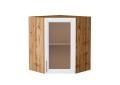Шкаф верхний угловой со стеклом Сканди 590 White Softwood / Дуб Вотан