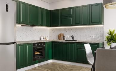 Угловая кухня Дублин-02 Special Green / Белый
