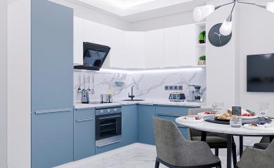 Угловая кухня Фьюжн-04 Silky Blue/Silky White