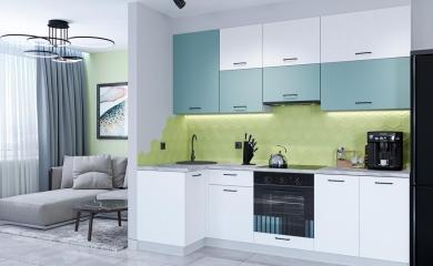 Угловая кухня Флэт-04 Grey-green In 2S/White In 2S