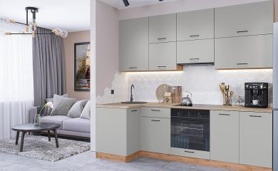 Угловая кухня Флэт-04 Light Grey In 2S / Дуб Вотан