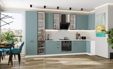 Угловая кухня Флэт-05 (полки ЛДСП) Grey-green In 2S / Белый